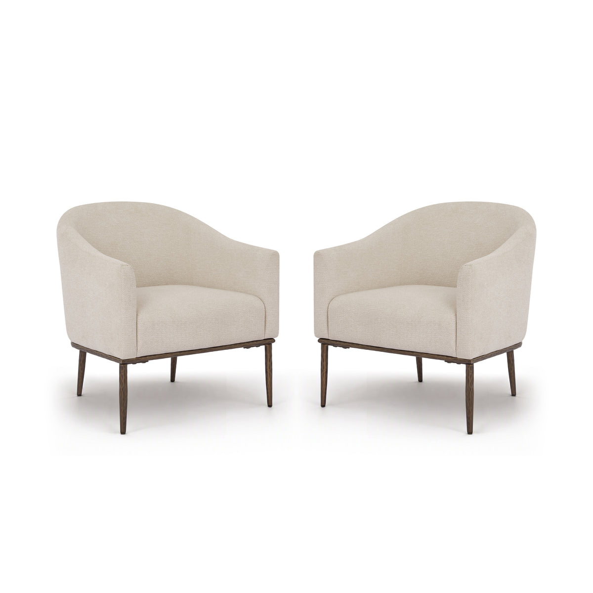 Christopher Knight Home Boaz Iron Premium Upholstered Barrel Accent Chairs with Hammered-Texture Bases (Set of 2), Ivory