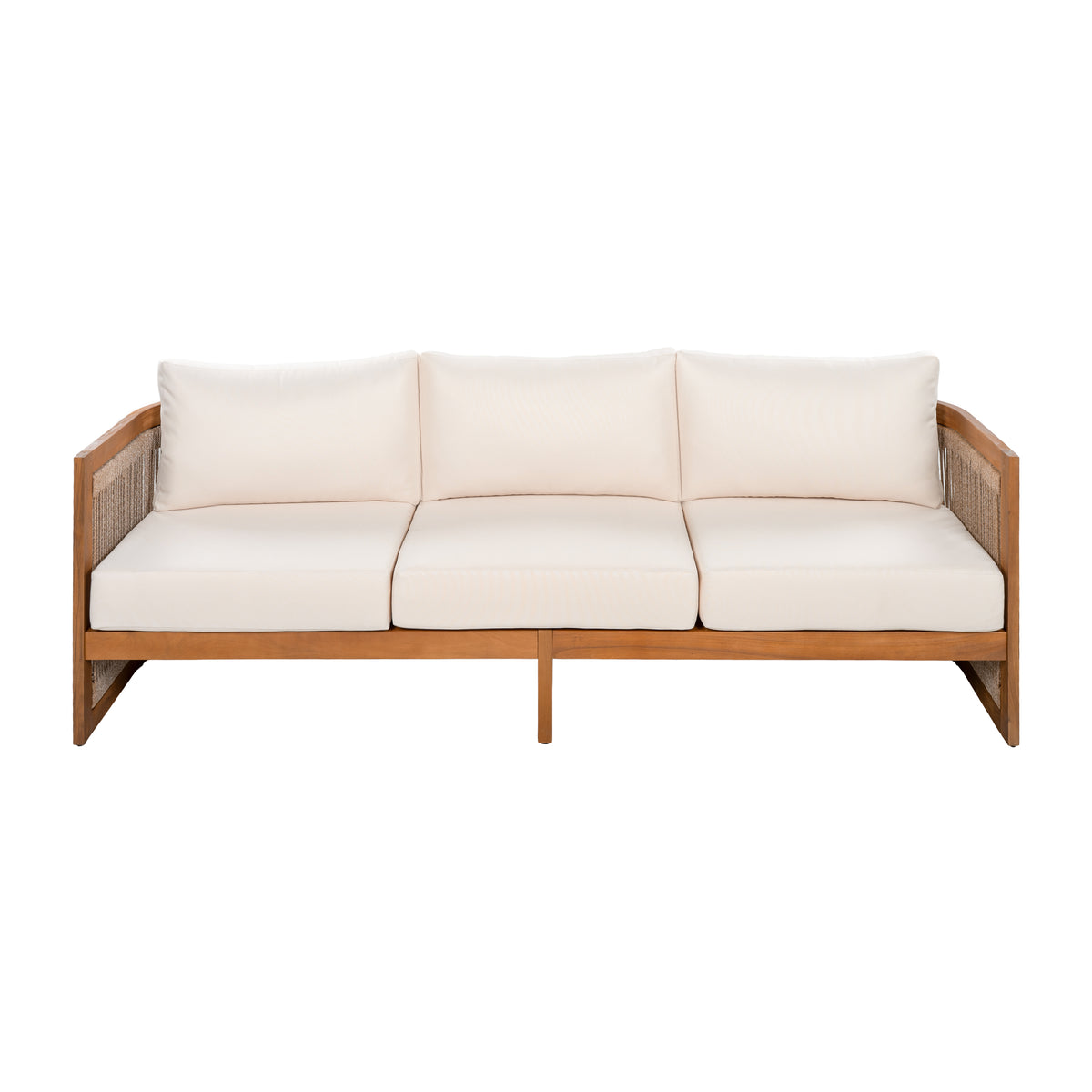 Christopher Knight Home Eero Modern Acacia 77" Patio Sofa with Water-Resistant Cushions and Rope Accents, Teak
