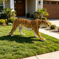 GDFStudio Everett Outdoor 31.5  Realistic Leopard Resin Garden Statue, Bright Yellow