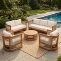 Christopher Knight Home Iago Boho 5 Piece Acacia Patio Chat Set with Water-Resistant Cushions and Rope Accent, Teak/Beige