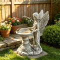 GDFStudio Clara 15.75  Angel Bird Bath Resin Statue, Gray