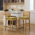 GDFStudio Kira Farmhouse Linen Upholstered 28  Bar Stool with Rattan Back(Set of 2) ,Green