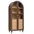 Christopher Knight Home Yoko 68.5" Farmhouse Rubberwood Arched Kitchen Cabinet with Adjustable Shelves, Drawer and Glass Door, Walnut