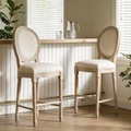GDFStudio Pothus French Country Linen Upholstered Bar Stools with Linen Back (Set of 2), Beige