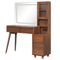 GDFStudio Elena Mid-Century Modern Wood Makeup Vanity Desk with LED Mirror, Drawers and Charging Station, Espresso