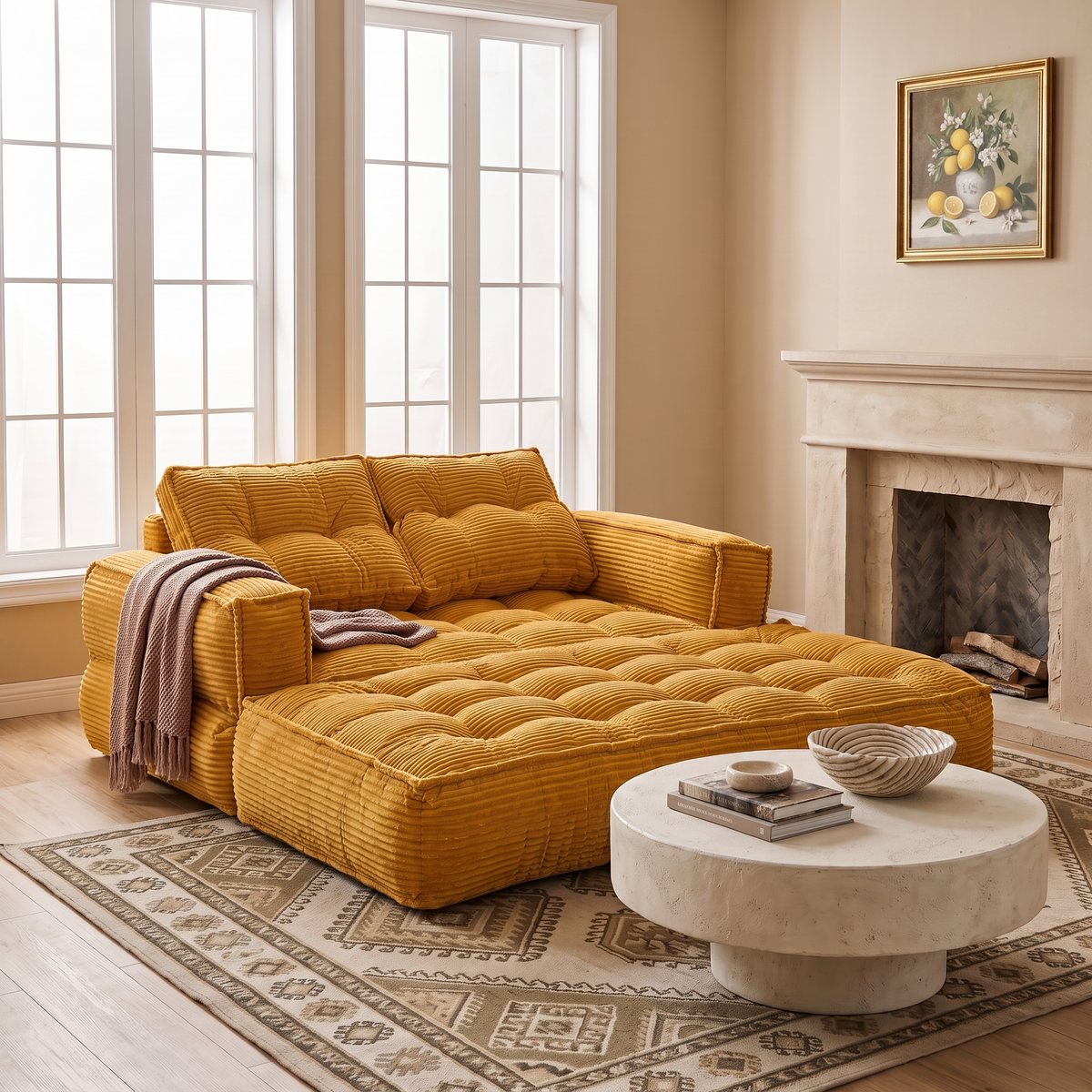 GDFStudio Cadle 51 W Convertible  Corduroy Foam Sofa Bed, Orange