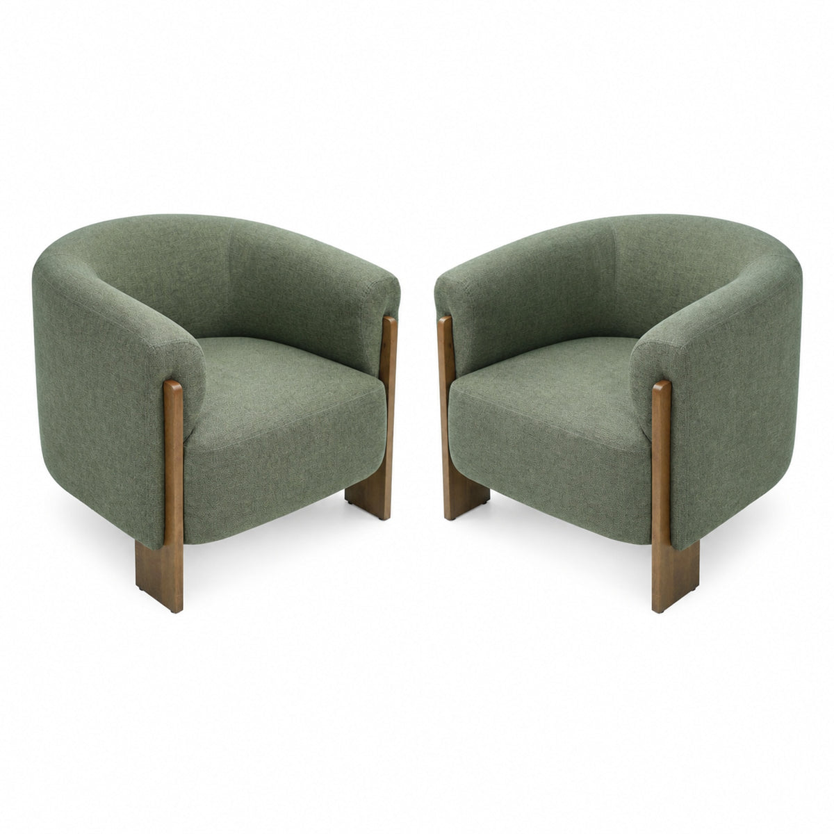Christopher Knight Home Rava Modern Wooden Chenille Upholstered Barrel Accent Chairs (Set of 2), Green