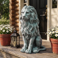GDFStudio Marcus Outdoor Weatherproof Sitting Lion Statue, Grayish Green