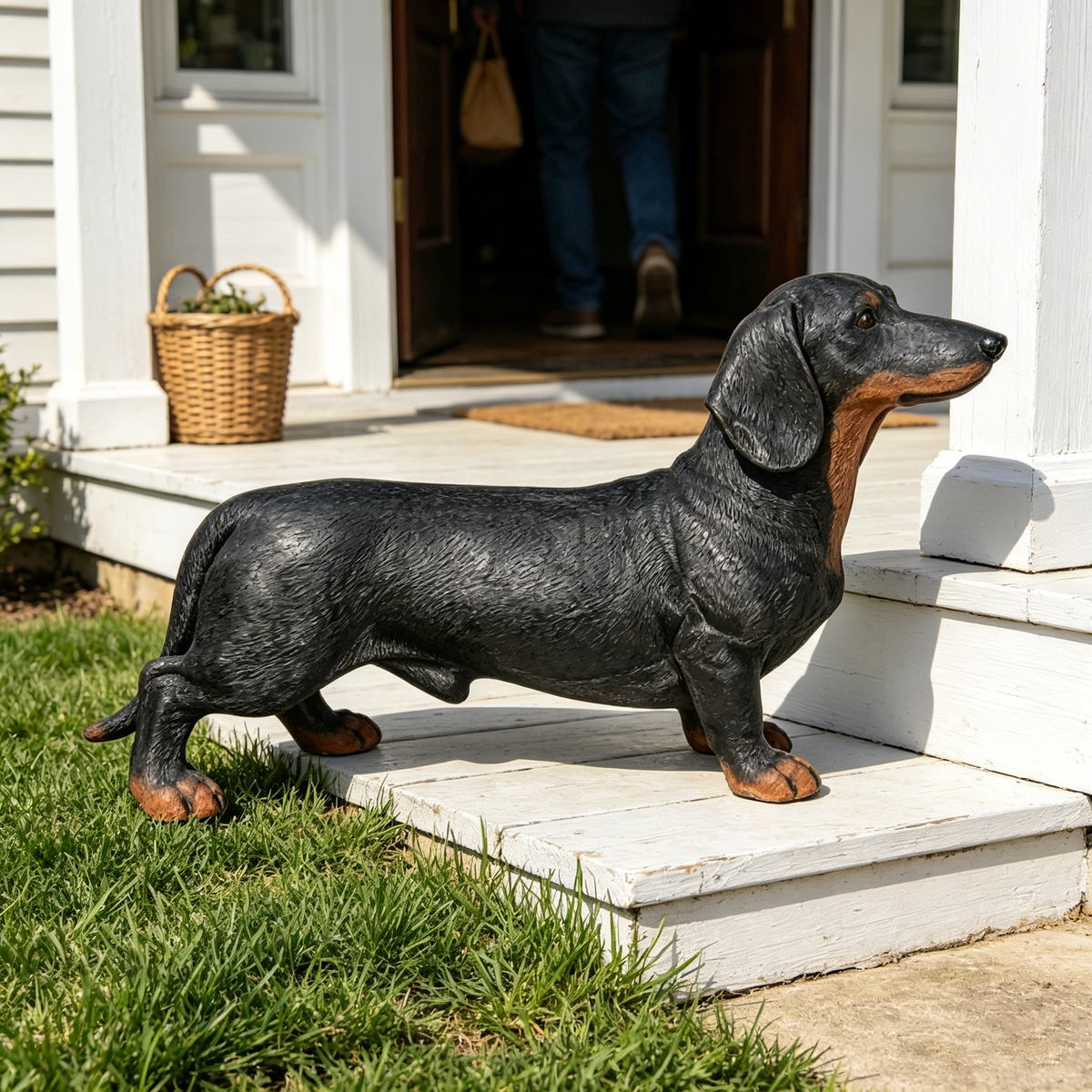 GDFStudio Marnie Outdoor 26  Realistic Resin Dachshund Garden Statue, Black/Brown