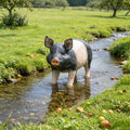 GDFStudio Tadita Outdoor 26  Realistic Resin Spotted Pig Garden Statue, Pink/Black