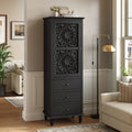 GDFStudio Zolio 63  Tall Farmhouse Wooden Accent Cabinet with Carved Door and 3 Drawers, Black