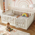 GDFStudio Emma Montessori Solid Wood Floor Bed with Built-In Door and Low Profile Design, Beige, Full