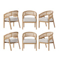 Christopher Knight Home Nela Modern Rubberwood Dining Chairs with Rattan Back and Cushion Seat (Set of 6), Beige/Natural