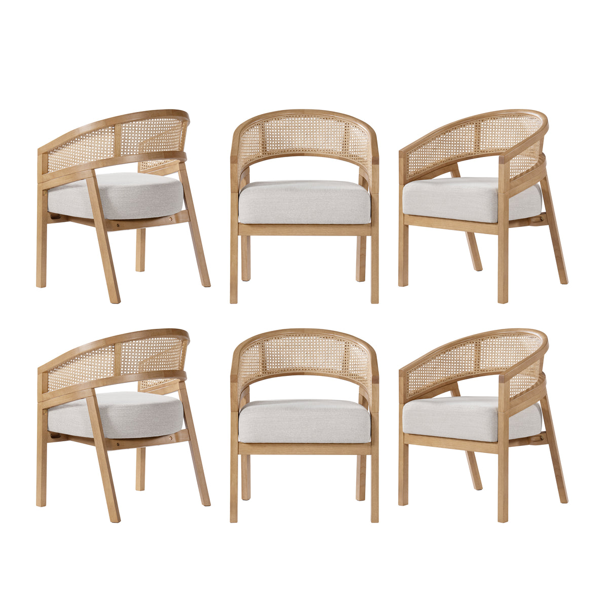 Christopher Knight Home Nela Modern Rubberwood Dining Chairs with Rattan Back and Cushion Seat (Set of 6), Beige/Natural