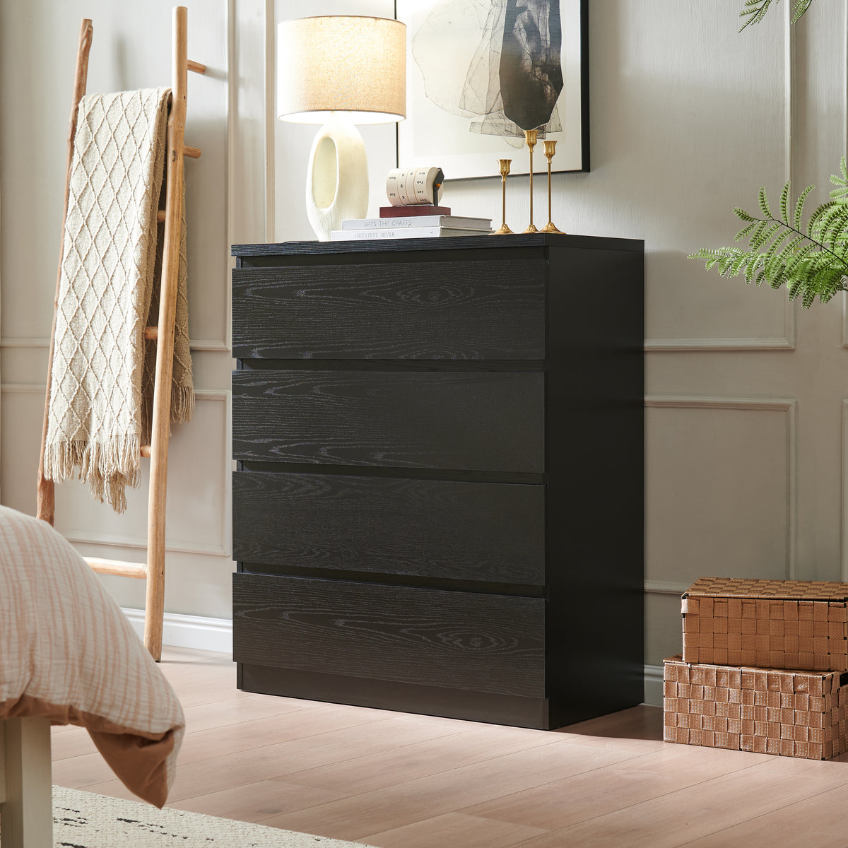 GDFStudio Velmont 31 W Modern 4-Drawer Dresser with Handle-Free Design, Black
