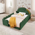 GDFStudio Avril Full Size Dinosaur-Shaped Boucle Upholstered Kids Bed with Guardrails and Solid Wood Frame, Green