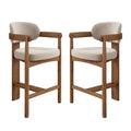 Christopher Knight Home Sela Modern Upholstered Counter Stools with Rubberwood Legs and Curved Back, Beige/Walnut, Set of 2