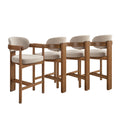 Christopher Knight Home Sela Modern Upholstered Counter Stools with Rubberwood Legs and Curved Back, Beige/Walnut, Set of 4