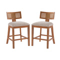 Christopher Knight Home Elva Modern Rubber Wood Counter Stools with Curved Rattan Back and Padded Seat (Set of 2), Walnut