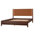 Christopher Knight Home Wicasa Modern Solid Wood Post Bed with Faux Leather Upholstered Headboard, Queen, Brown/Walnut