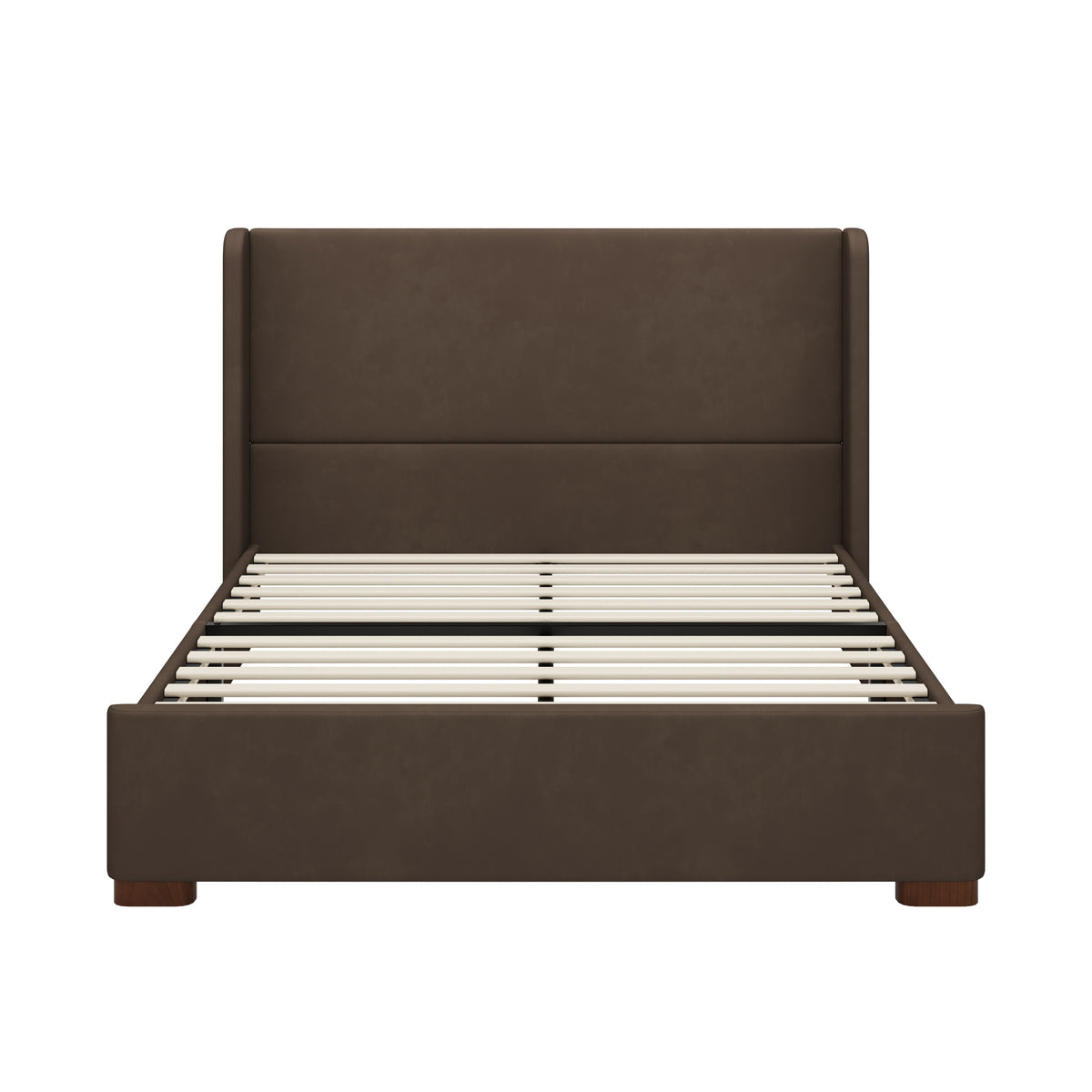GDFStudio Celina Modern Velvet Upholstered Platform Bed Frame with Tall Wingback Headboard, Dark Brown, Queen