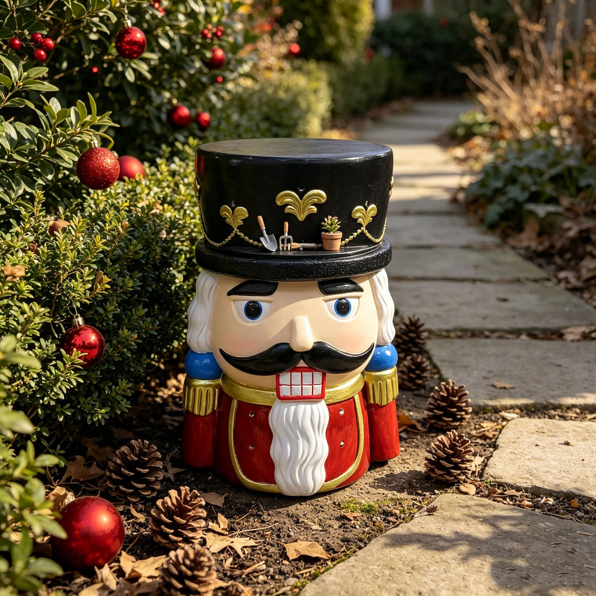GDFStudio Ceren 18  Resin Classic Nutcracker Soldier Garden Stool, Black/Red