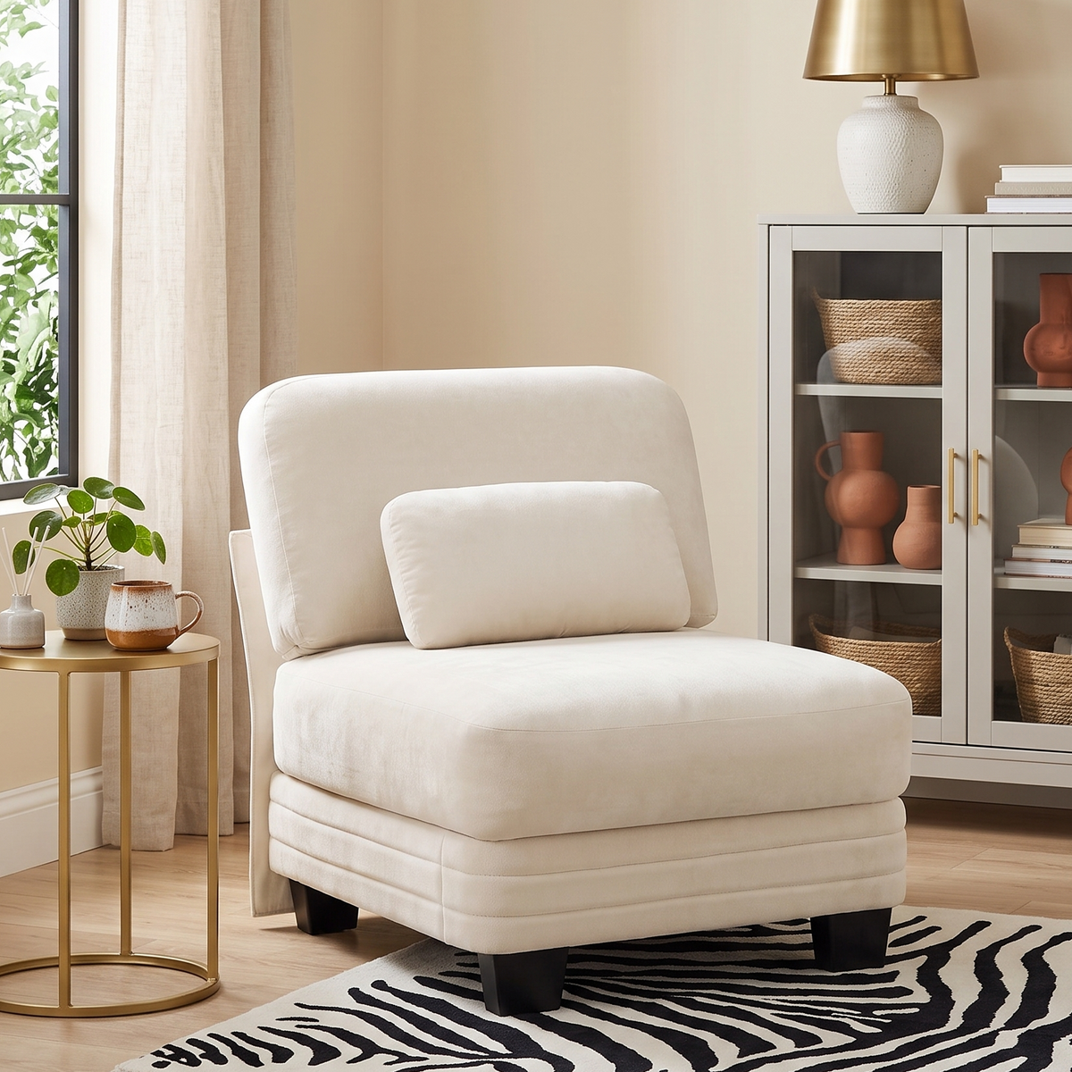 GDFStudio Lennox 30 W Chenille Upholstered Armless Chair, Beige