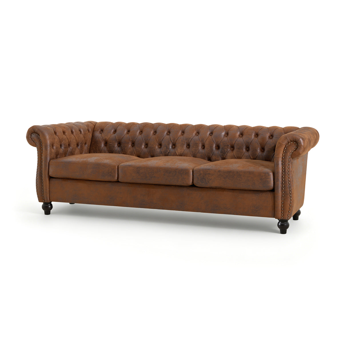 Christopher Knight Home Winston Traditional Chesterfield 3-Seater Sofa with Tufted Back, Brown-Faux Suede