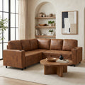 GDFStudio Harper L-Shape Upholstered Sectional Sofa Bed with Pull-Out Sleeper, Hidden Storage and Side Pockets, Light Brown
