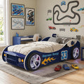 GDFStudio Griffin Modern Wooden Racing Car Bed with LED Wheel Lights  Blue