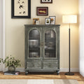 GDFStudio Pratt Farmhouse Kitchen Pantry Cabinet with Fluted Glass Doors, Black/Grey