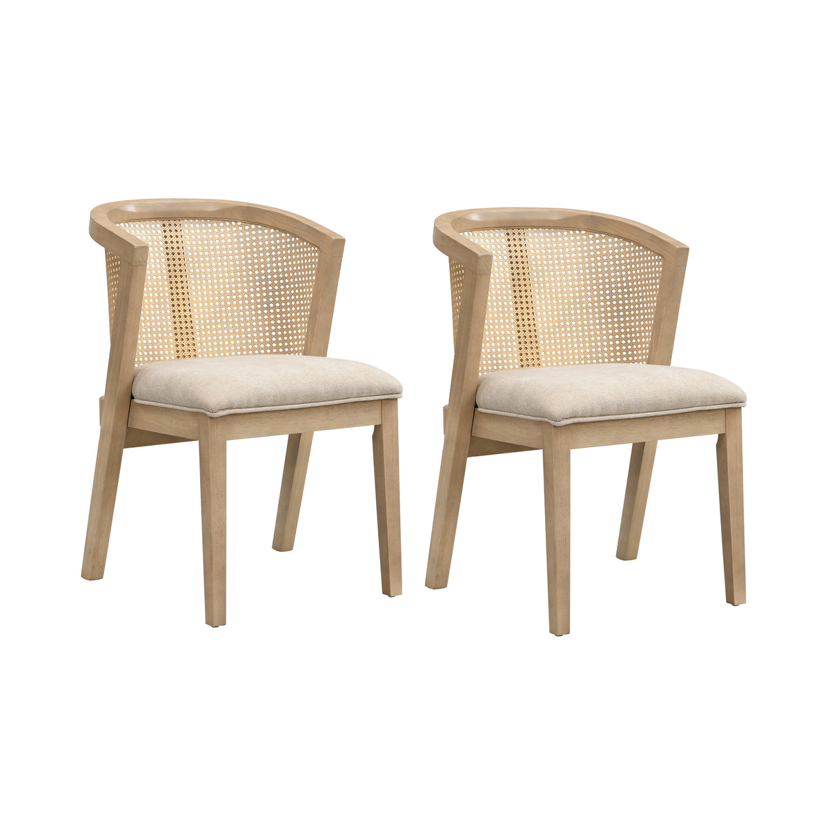Christopher Knight Home Tove Rubberwood Dining Chairs with Rattan Back and Seat Cushion (Set of 2), Light Ash/Beige