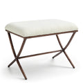 GDFStudio Bennett Transitional Modern Upholstered Rectangular Ottoman with Hammered Metal X-Base, Beige Boucle