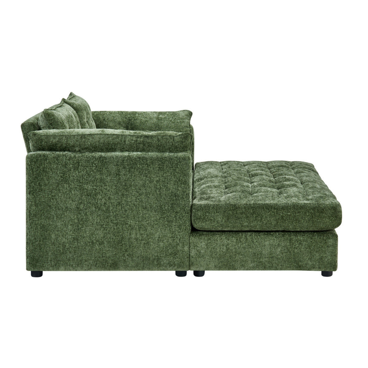 GDFStudio Elara Contemporary Chenille 2-Seat Chaise Lounge Sofa with Pillow Armrests, Green