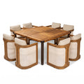 Christopher Knight Home Elric Modern 9 Piece Patio Acacia Dining Set with Cushion and Textilene Side Panels, Teak/Beige