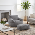 GDFStudio Shay 46  Oversized Corduroy Bean Bag Chair with Ottoman,  Gray