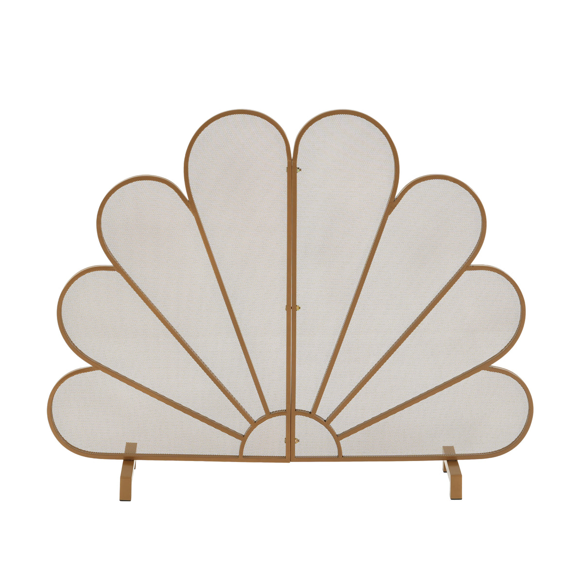 Christopher Knight Home Isen Modern Iron Freestanding Fireplace Screen with Fan?Shaped Peacock Design, Gold