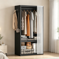 GDFStudio Hillary 78.7  Freestanding Metal Wardrobe Closet with Sheer Curtain, Removable Hanging Rod and Storage Shelf, Black
