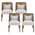 Christopher Knight Home Ismer Farmhouse Rubberwood Dining Chairs with Rattan Back and Removable Pillow (Set of 4), Walnut