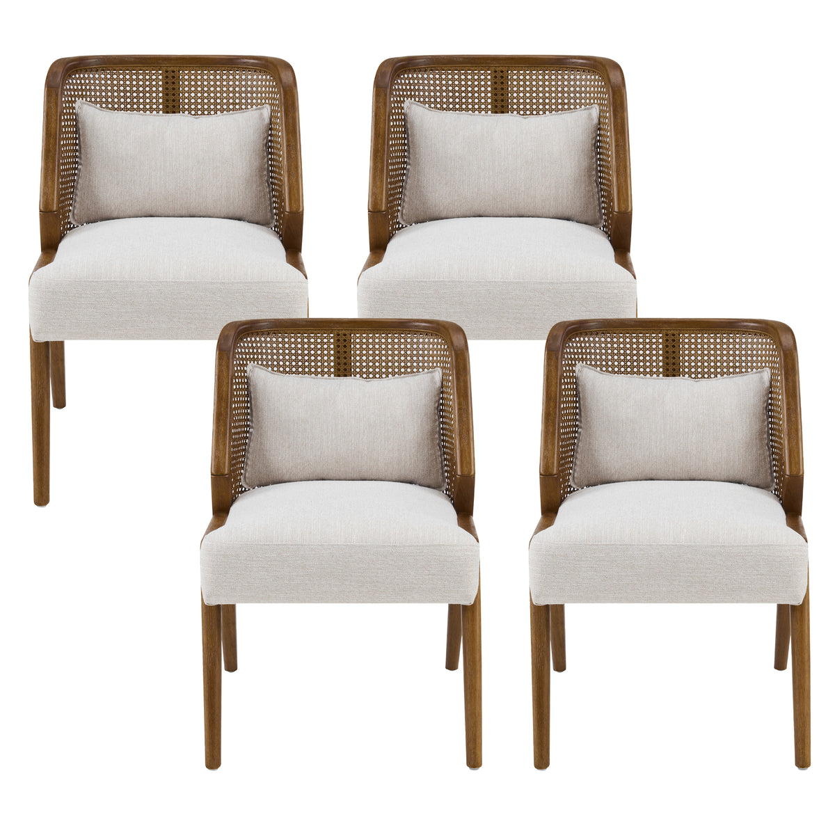Christopher Knight Home Ismer Farmhouse Rubberwood Dining Chairs with Rattan Back and Removable Pillow (Set of 4), Walnut