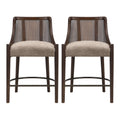 Christopher Knight Home Nancia Modern Rubberwood Upholstered Counter Stools with Rattan Weave Back (Set of 2), Taupe/Espresso