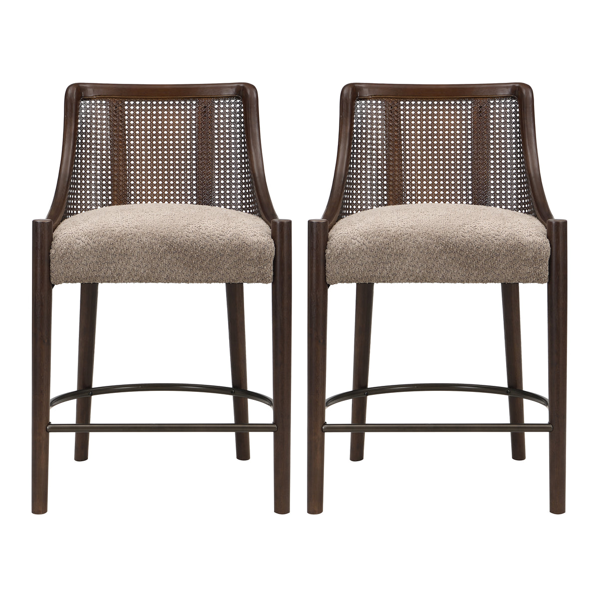 Christopher Knight Home Nancia Modern Rubberwood Upholstered Counter Stools with Rattan Weave Back (Set of 2), Taupe/Espresso
