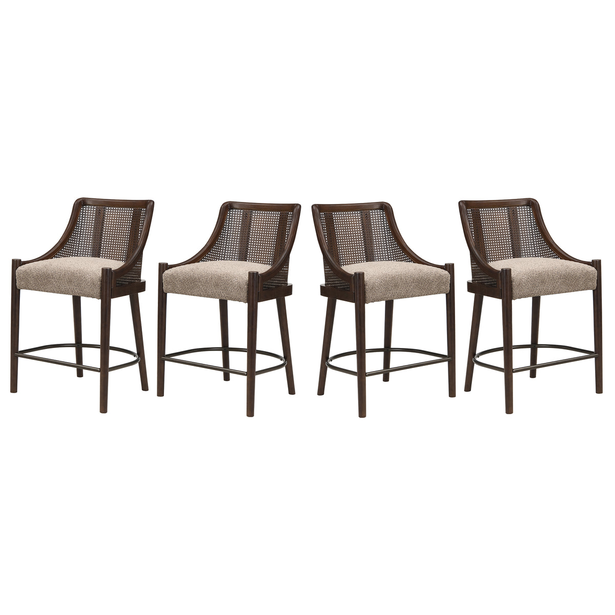 Christopher Knight Home Nancia Modern Rubberwood Upholstered Counter Stools with Rattan Weave Back (Set of 4), Taupe/Espresso