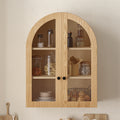 GDFStudio Haina Wooden Arched Wall Mounted Cabinet with Tempered Glass Doors and Adjustable Shelf, Natural