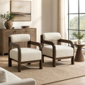 Christopher Knight Home Otho Solid Wood Chenille Curved Accent Chair with Roll Back Cushion (Set of 2), Cream