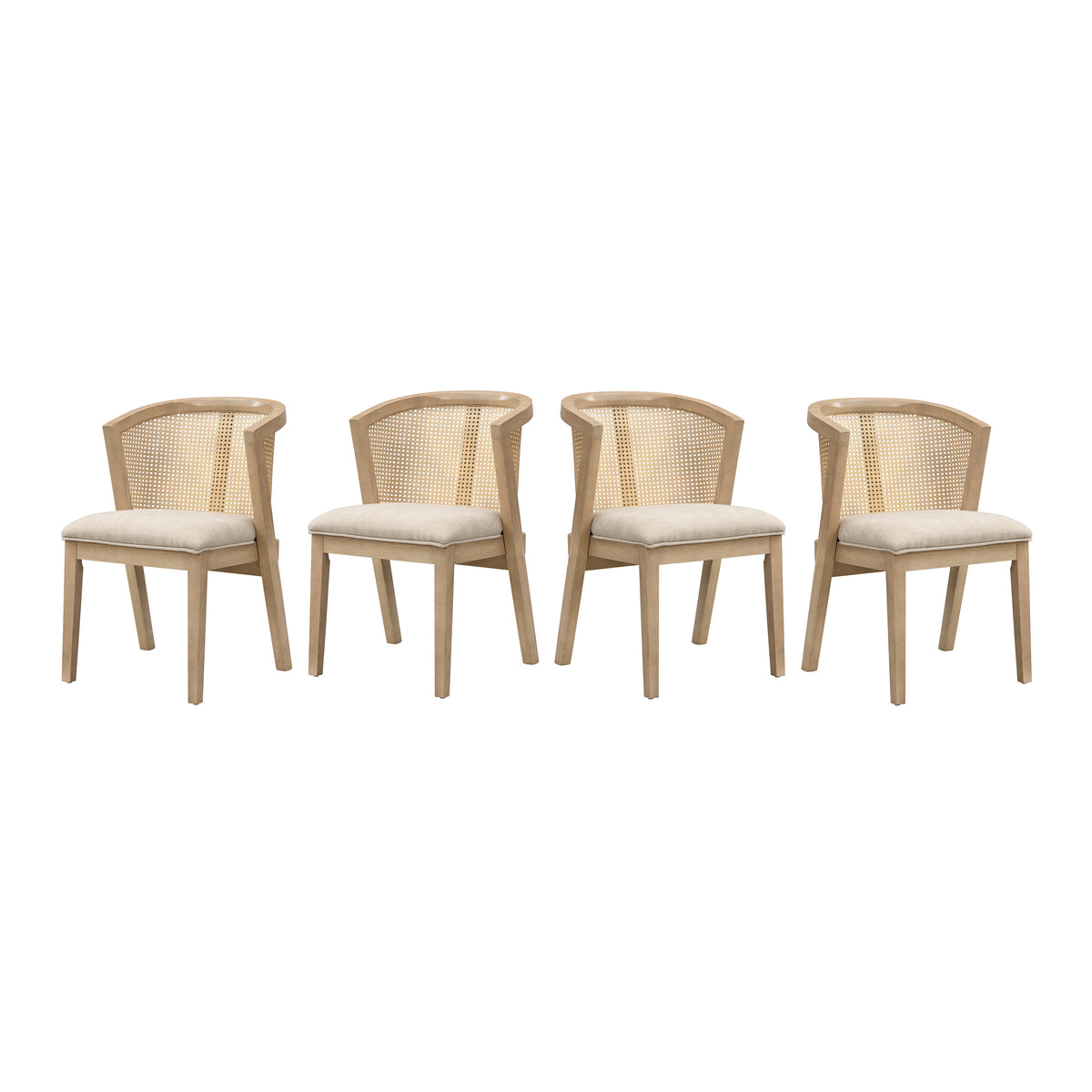 Christopher Knight Home Tove Boho Rubberwood Dining Chairs with Rattan Back and Seat Cushion (Set of 4), Light Ash/Beige