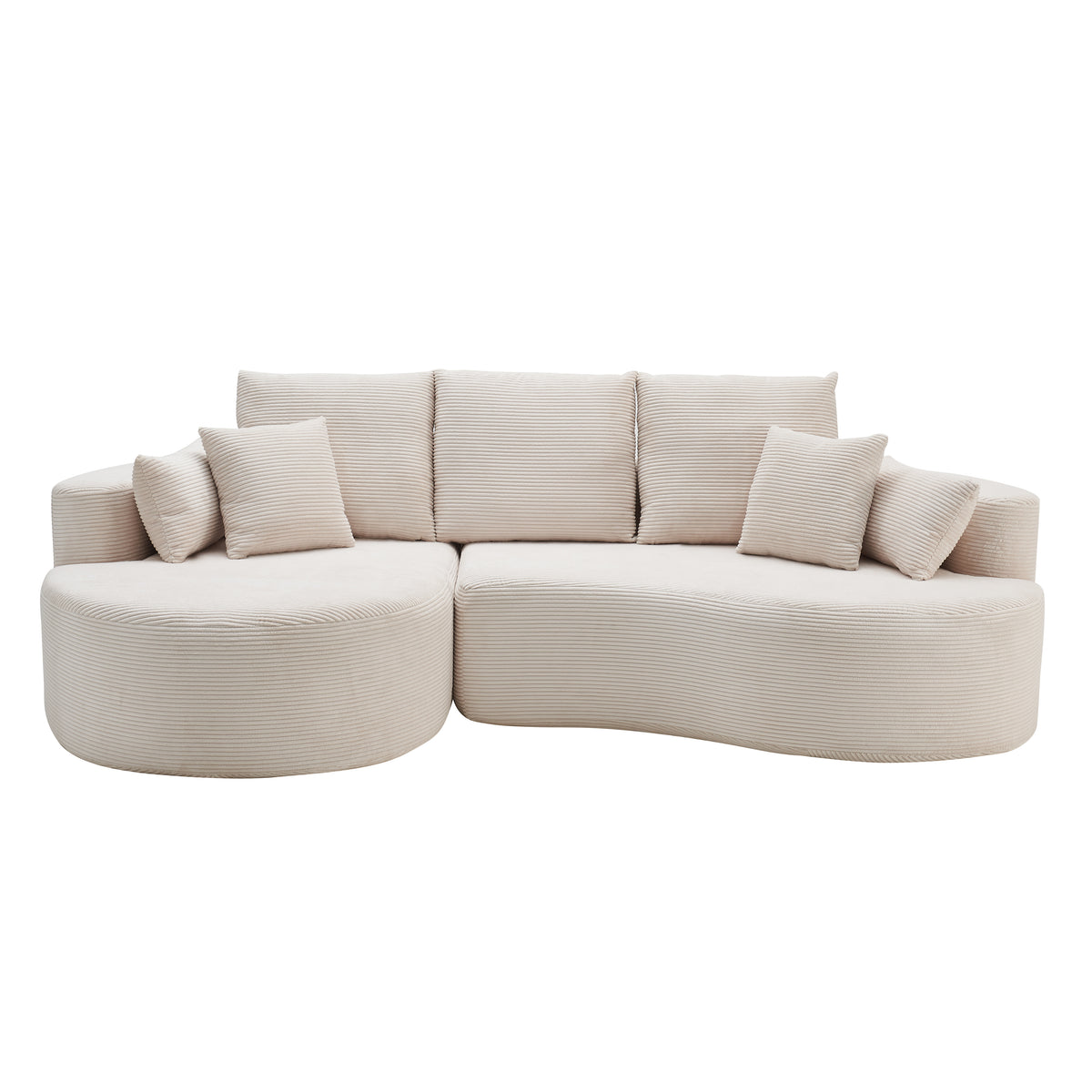 Christopher Knight Home Shamus 106" Modern Cozy Upholstered 4 Seater Curved Sectional Sofa with 7 Pillows, Whitecap Gray