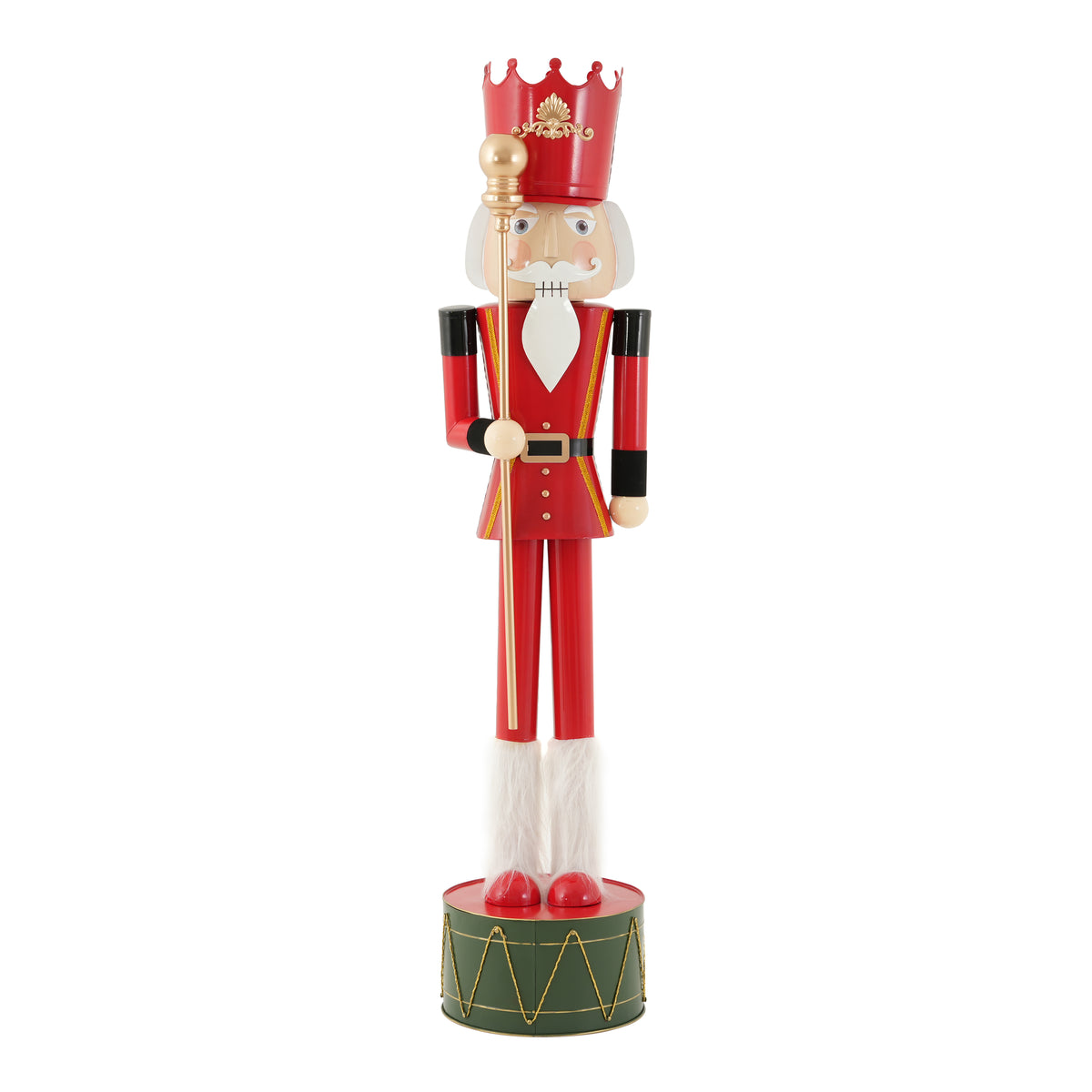 Christopher Knight Home Acast Modern 64"H Large Patio Iron Nutcracker Christmas Statue with Scepter and Drum Base, Red