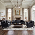 GDFStudio Ebbe 3 Piece Faux Leather Upholstered  6 Seat Sofa Set, Black