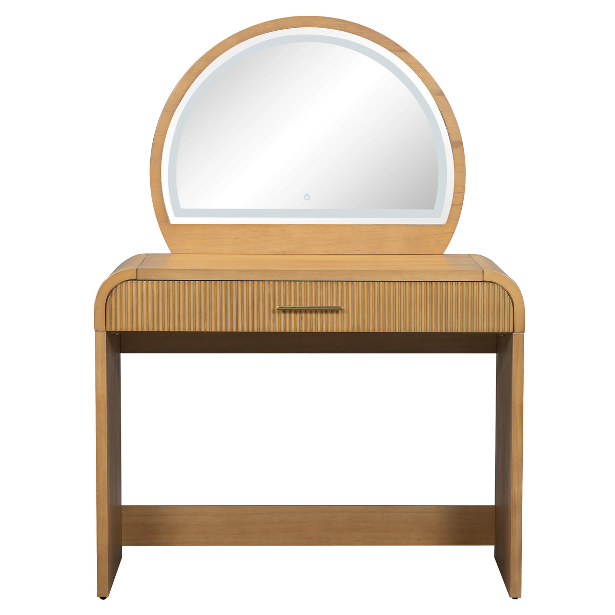 GDFStudio Clara Modern Wood Convertible Makeup Vanity Table with Touch Lighted Mirror and Storage Drawer, Natural